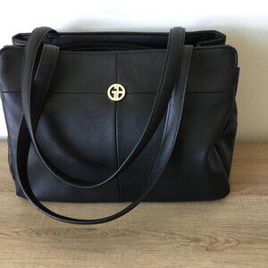 Giani Bernini Black Genuine Leather Man Made Trim Shoulder Tote Bag Like New